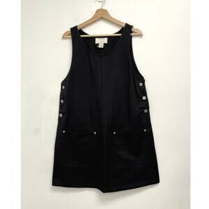 NWOT Vintage 90s Express Denim A-Line Mini Pinafore Jumper Side-Button Dress Med